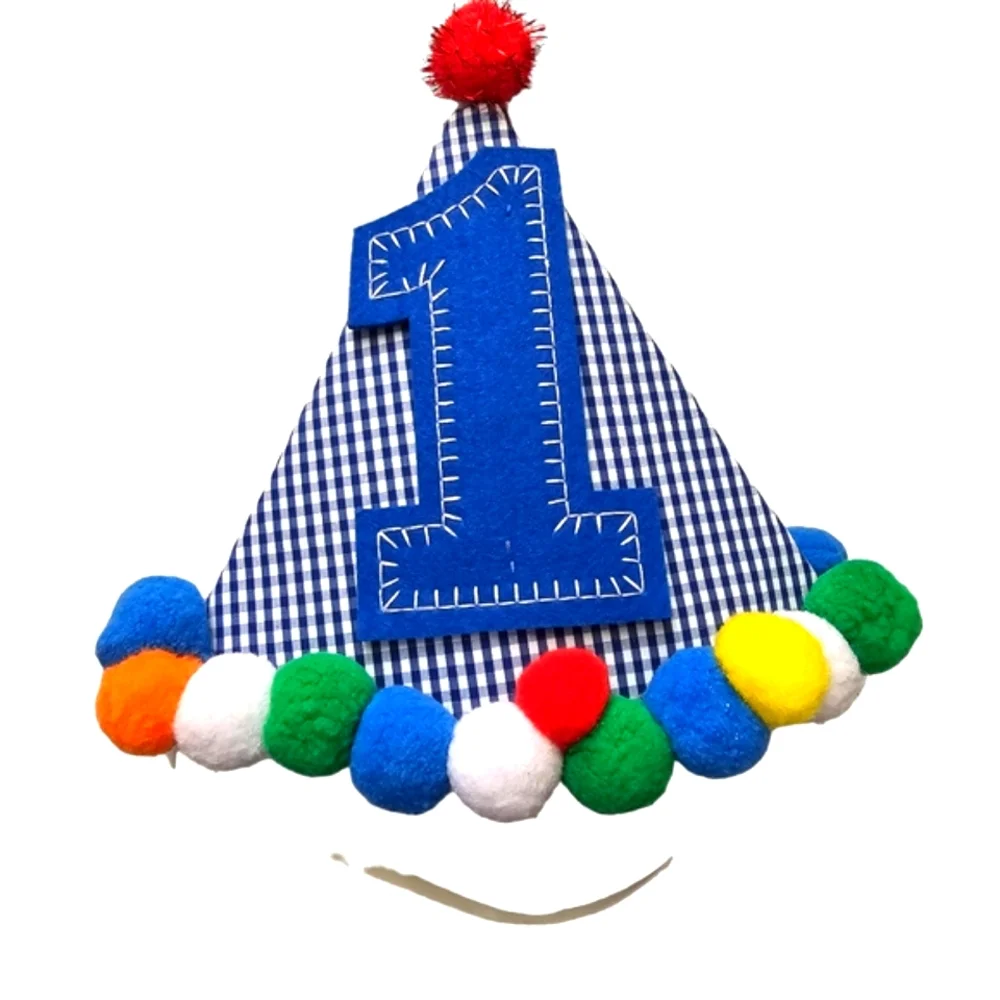 1st Birthday Set Pom Pom Overalls,Gingham Hat,Red Wooden 1 ,HighChair+Gift Table